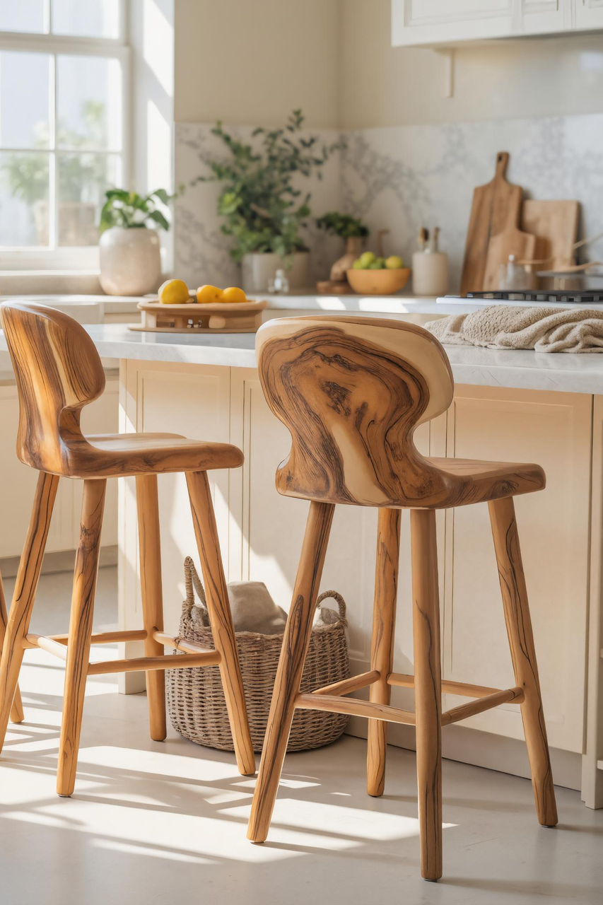Modern Sculpted Bar Stools With Curved Backrest For Kitchen