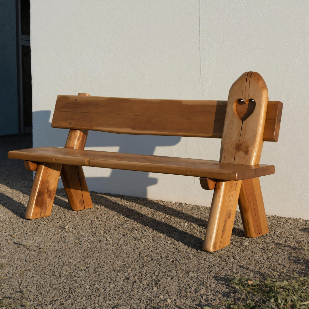 Rustic Handmade Bench With Heart Cutout For Garden Or Porch