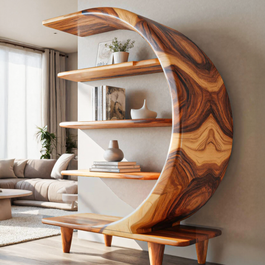 Modern Crescent Moon Bookshelf For Living Room Or Office