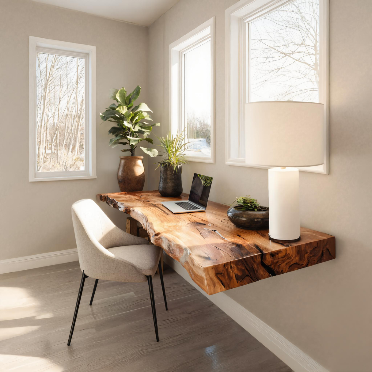 Modern Live Edge Floating Desk For Home Office Workspace
