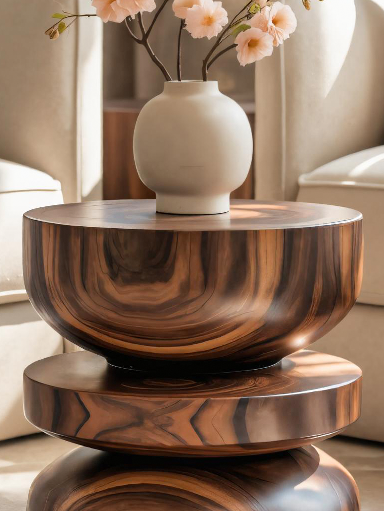 Sculptural Circular Side Table For Living Room Or Bedroom