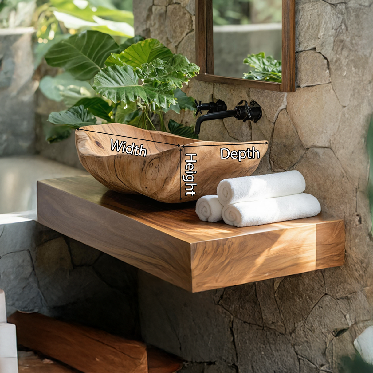 Mid Century Wooden Vessel Sink For Bathroom Vanity Decor