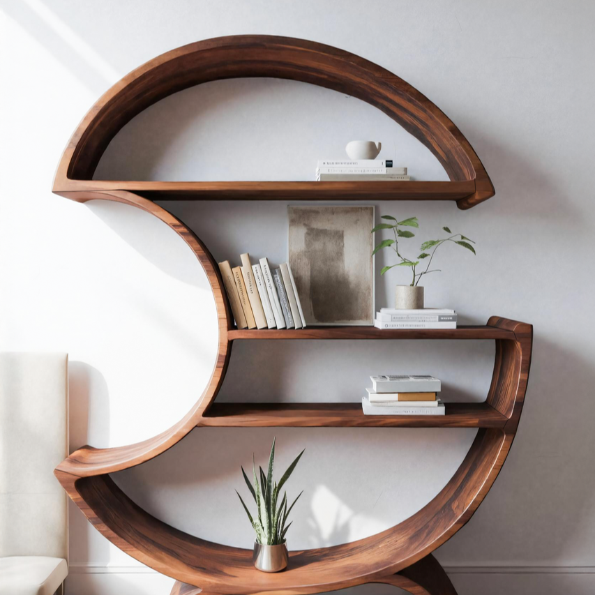 Modern Half Moon Bookshelf For Living Room Or Office