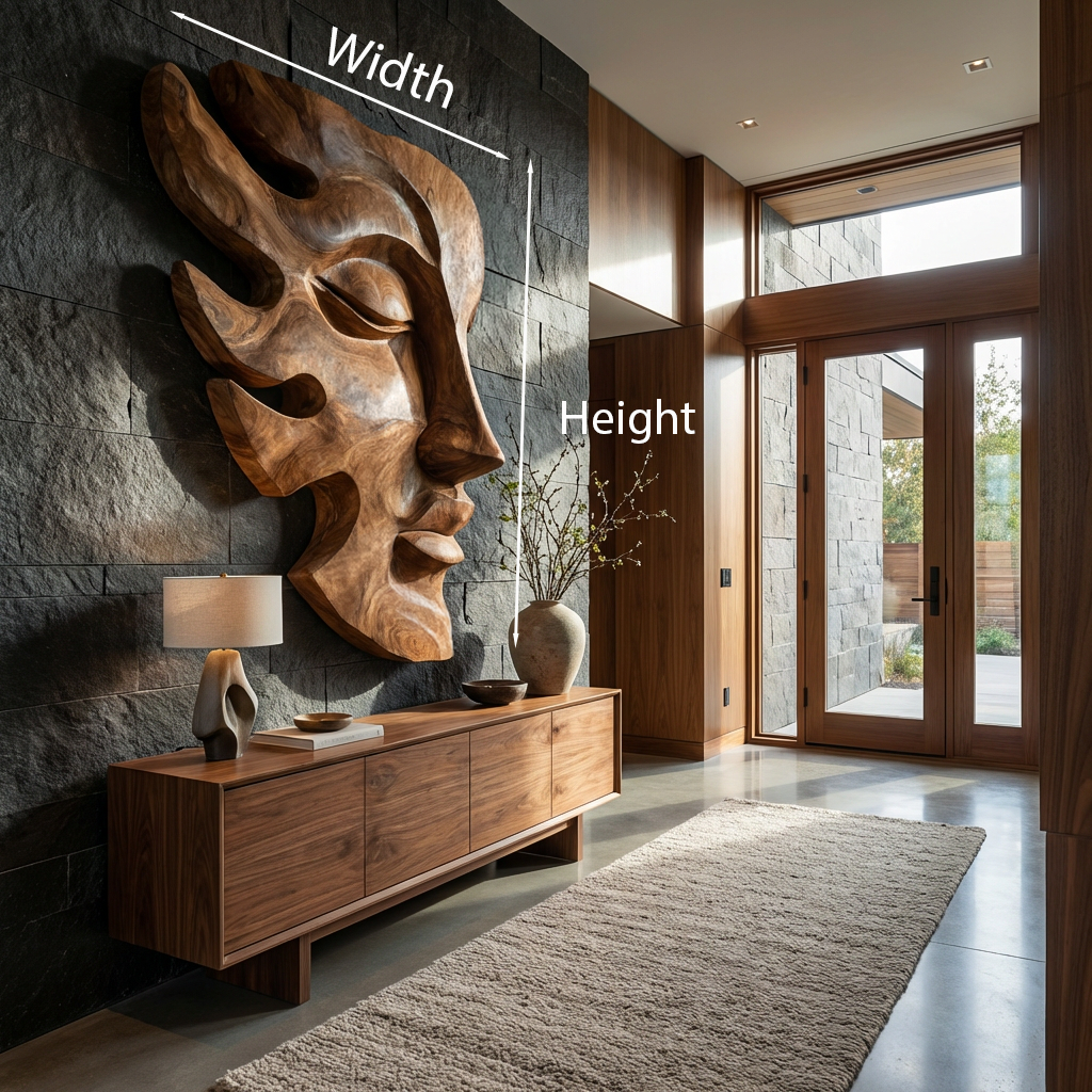 Handcrafted Wooden Face Wall Art With Sculptural Form For Interior