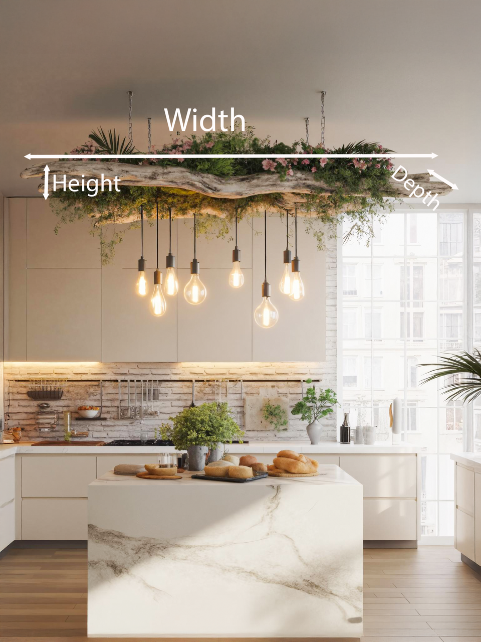 Rustic Driftwood Ceiling Light With Hanging Bulbs For Dining Room