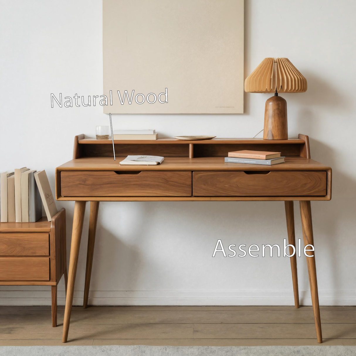 Mid Century Writing Desk With Drawers For Home Office Or Living Room