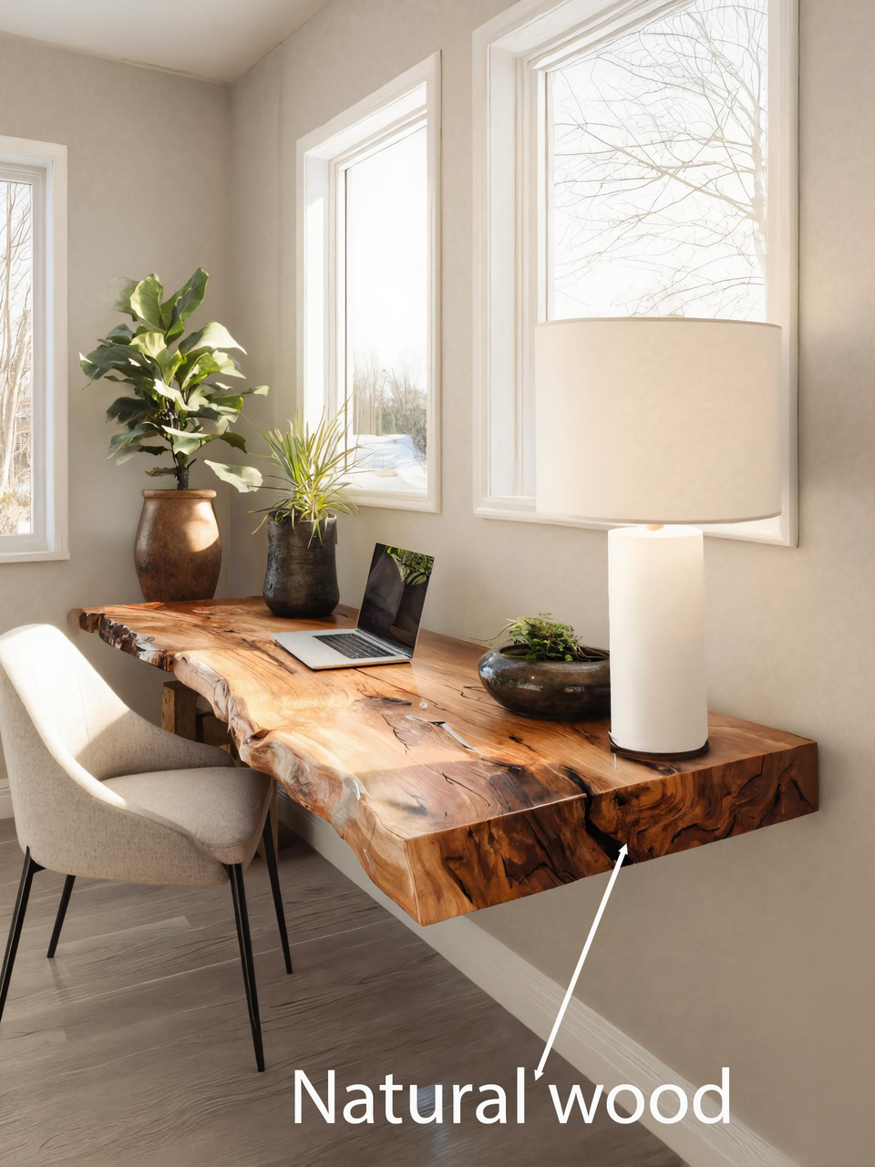 Modern Live Edge Floating Desk For Home Office Workspace