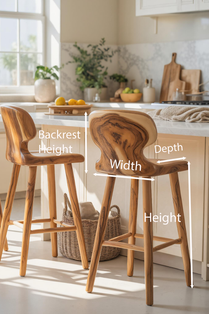 Modern Sculpted Bar Stools With Curved Backrest For Kitchen