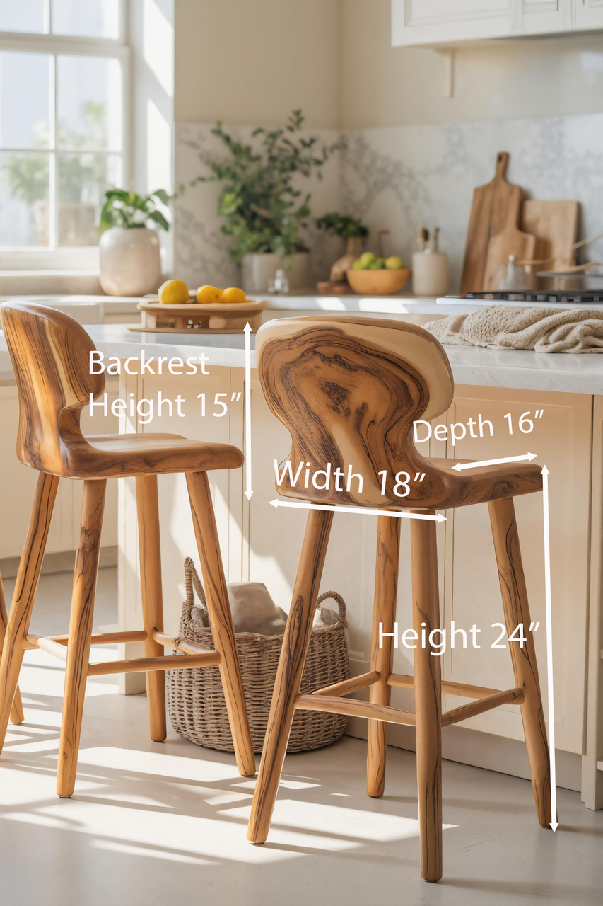 Modern Sculpted Bar Stools With Curved Backrest For Kitchen