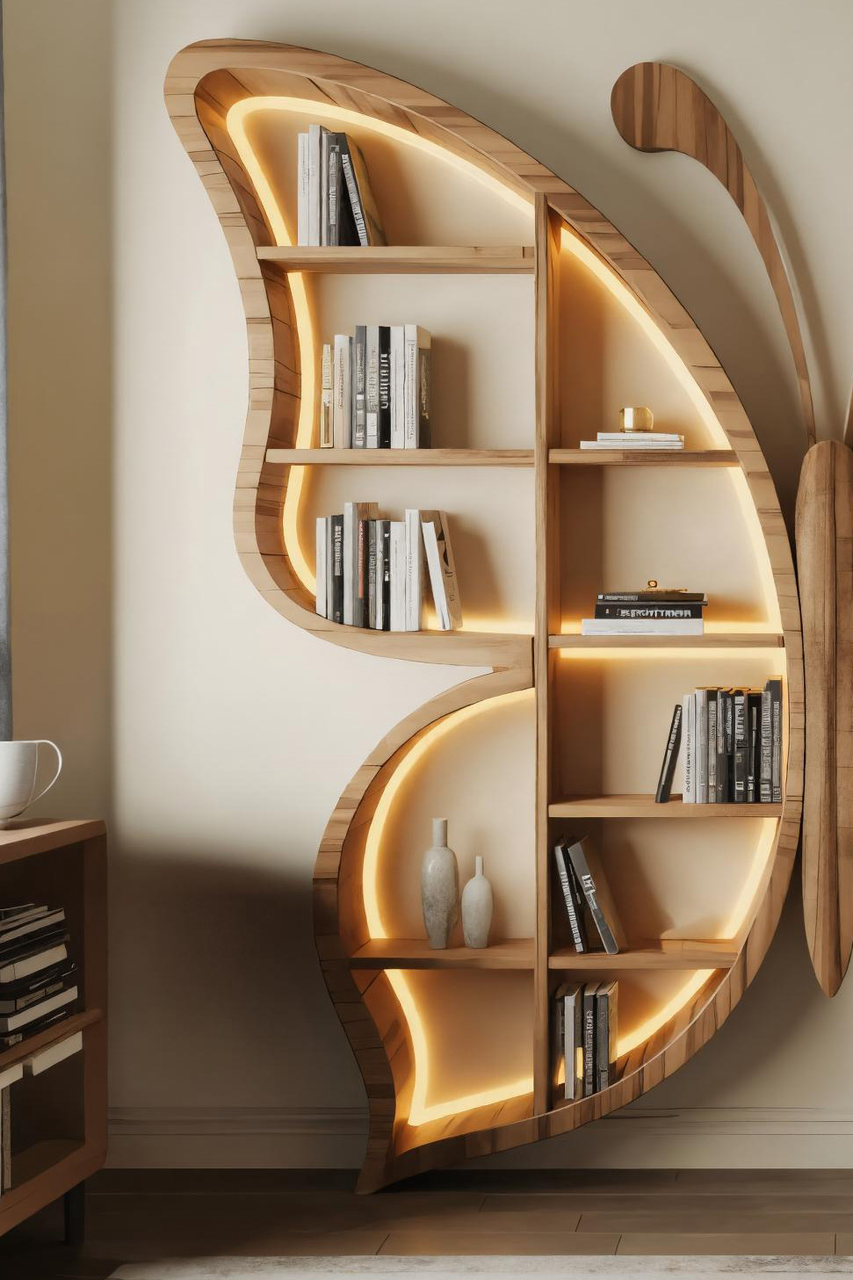 Butterfly Bookshelf With LED For Living Room Or Bedroom