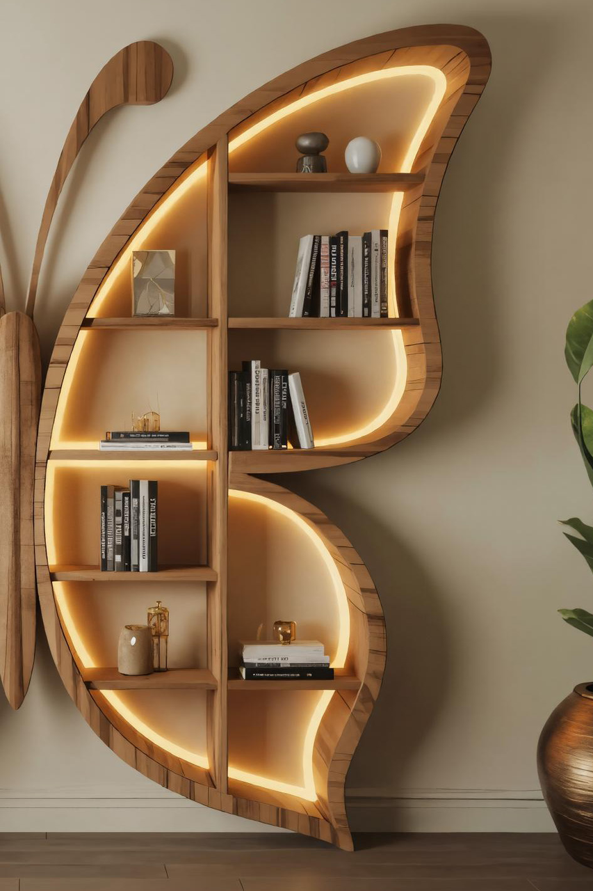 Butterfly Bookshelf With LED For Living Room Or Bedroom