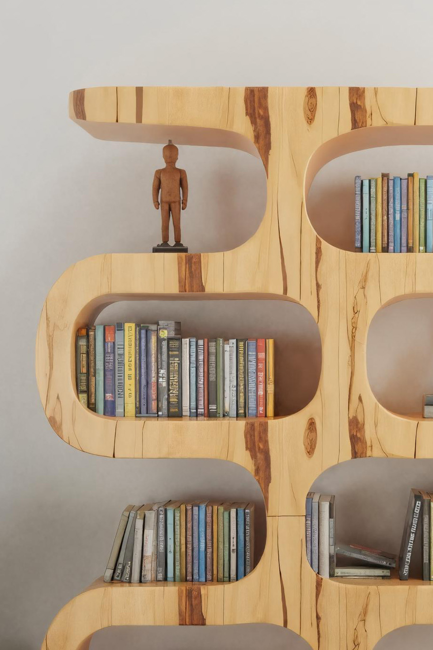 Modern Curved Bookshelf For Japandi Or Minimalist Living Room