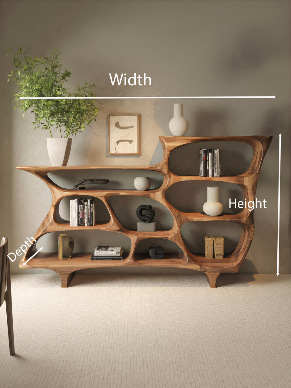 Contemporary Organic Bookshelf With Open Shelves For Living Room Or Office