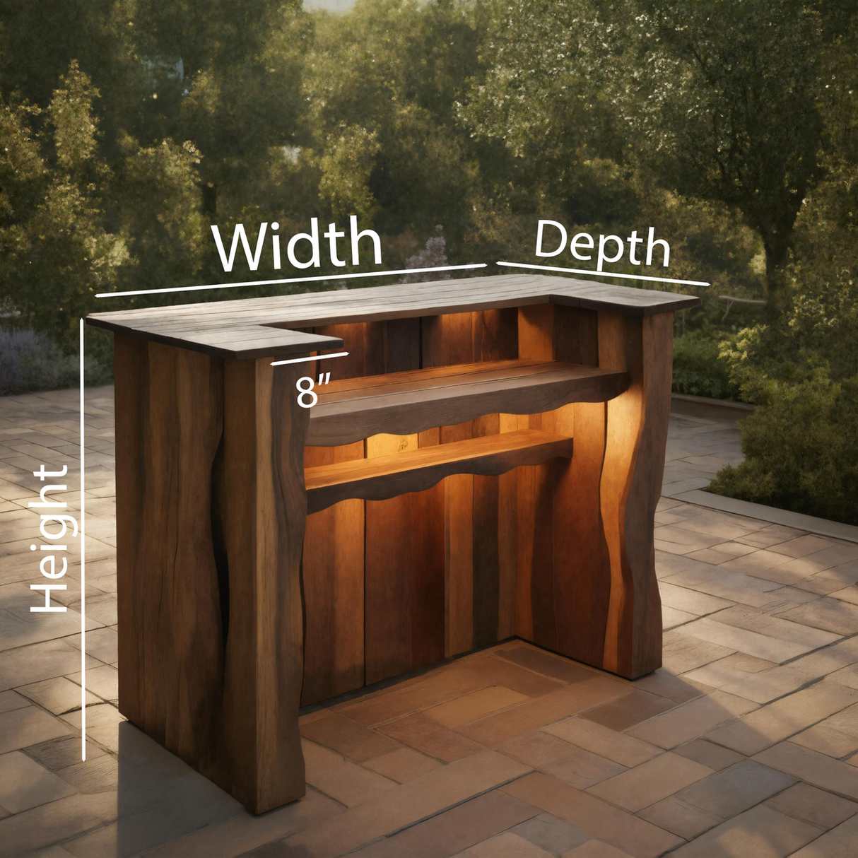 Rustic Outdoor Bar Counter With Lighting For Patio Or Garden