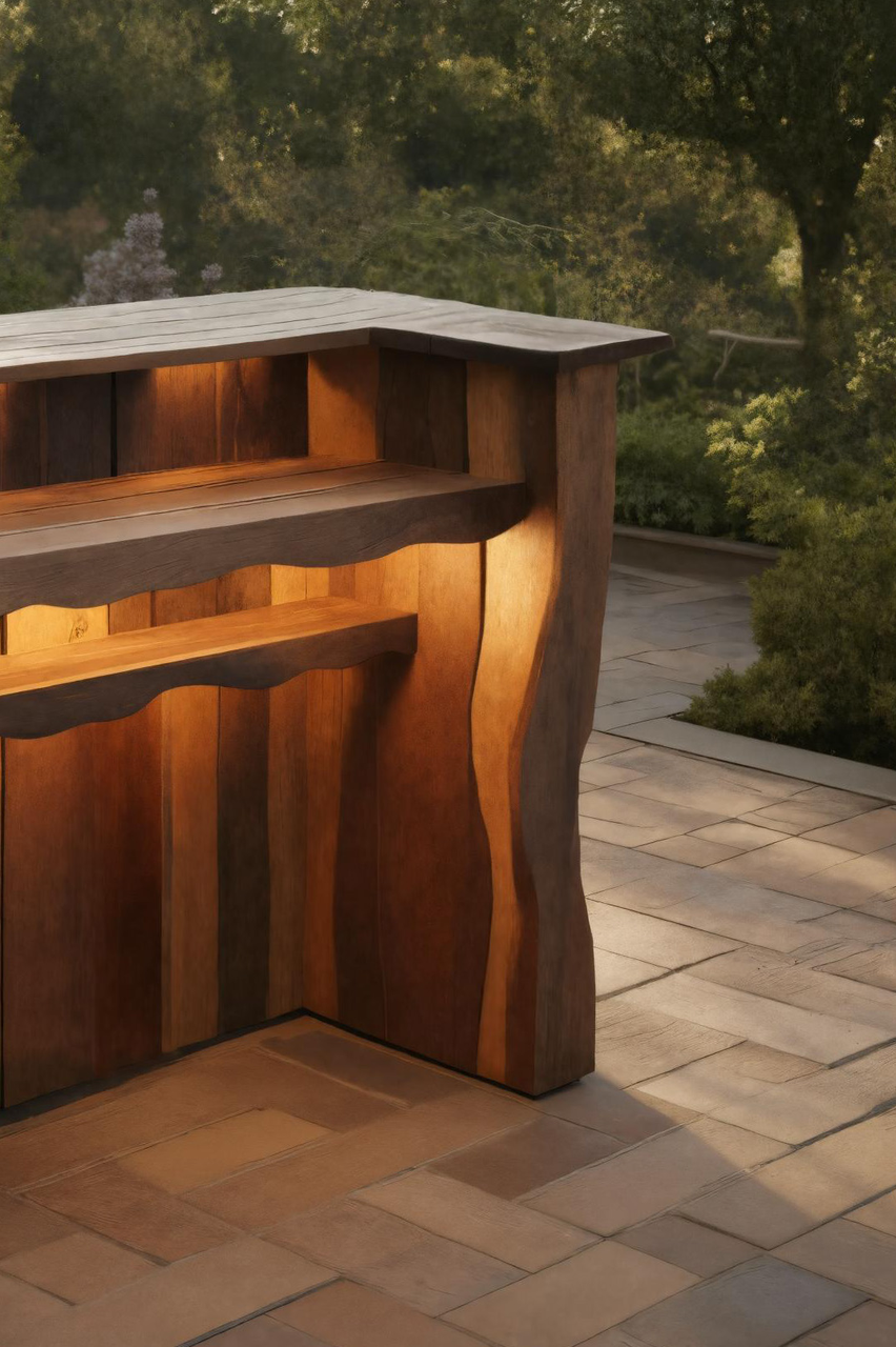 Rustic Outdoor Bar Counter With Lighting For Patio Or Garden
