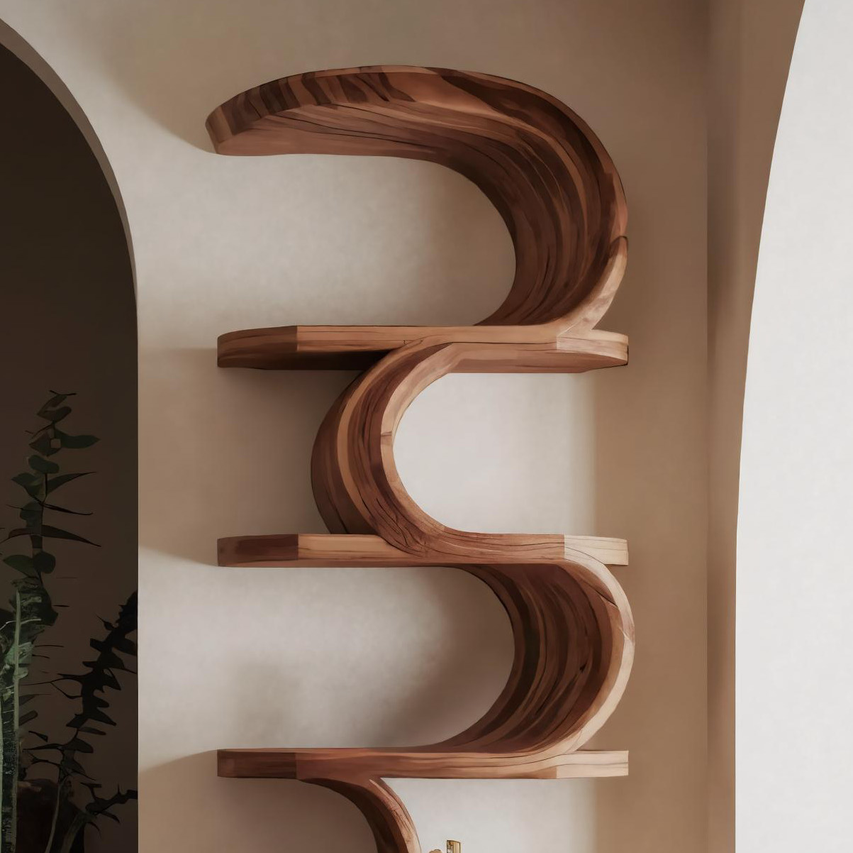 Modern Curved Bookshelf For Living Room Or Office Storage