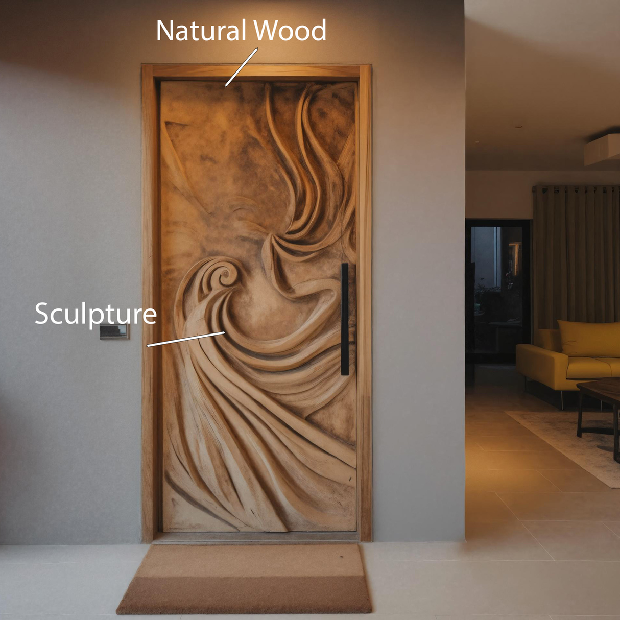 Artistic Carved Door With Flowing Wave For Entryway Or Interior