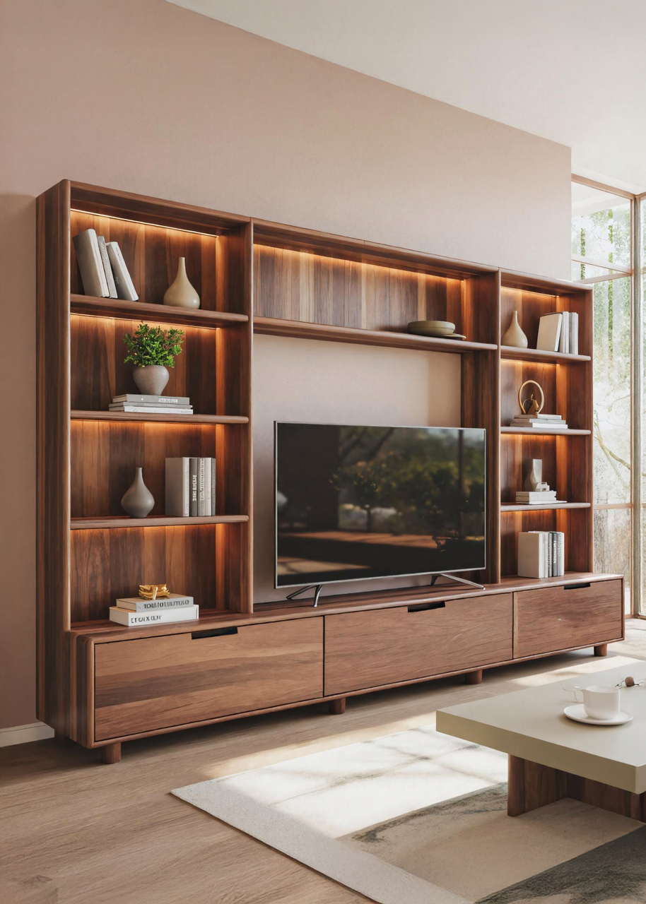 Large Entertainment Center With LED Lighting For Living Room