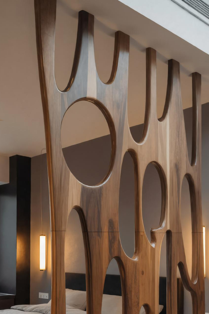 Modern Sculptural Room Divider With Artistic Carved For Bedroom