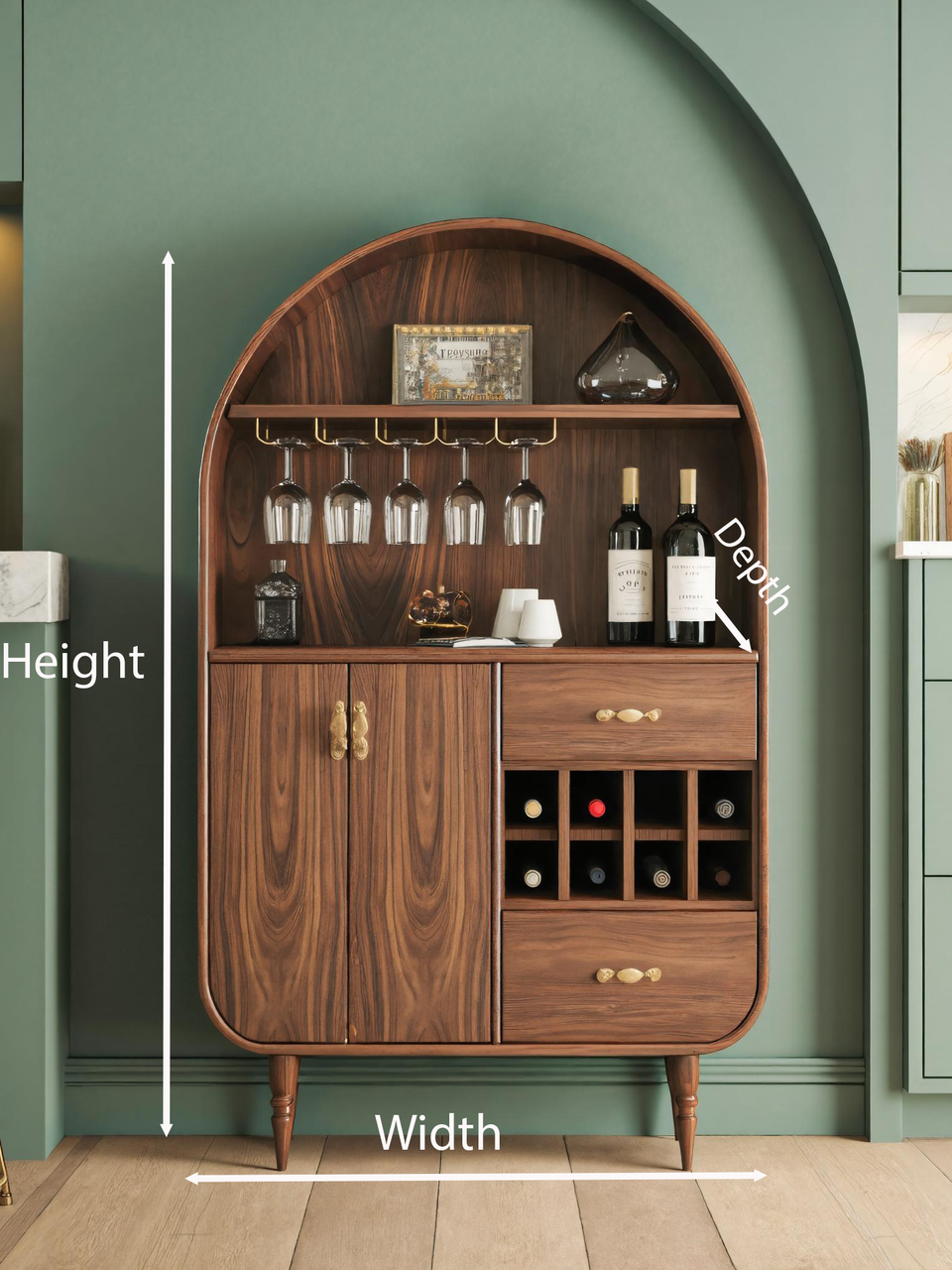 Arched Wine Cabinet With Storage For Dining Room