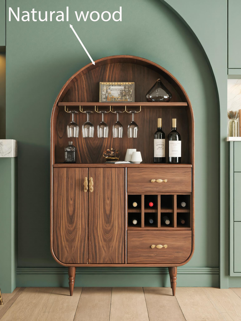 Arched Wine Cabinet With Storage For Dining Room