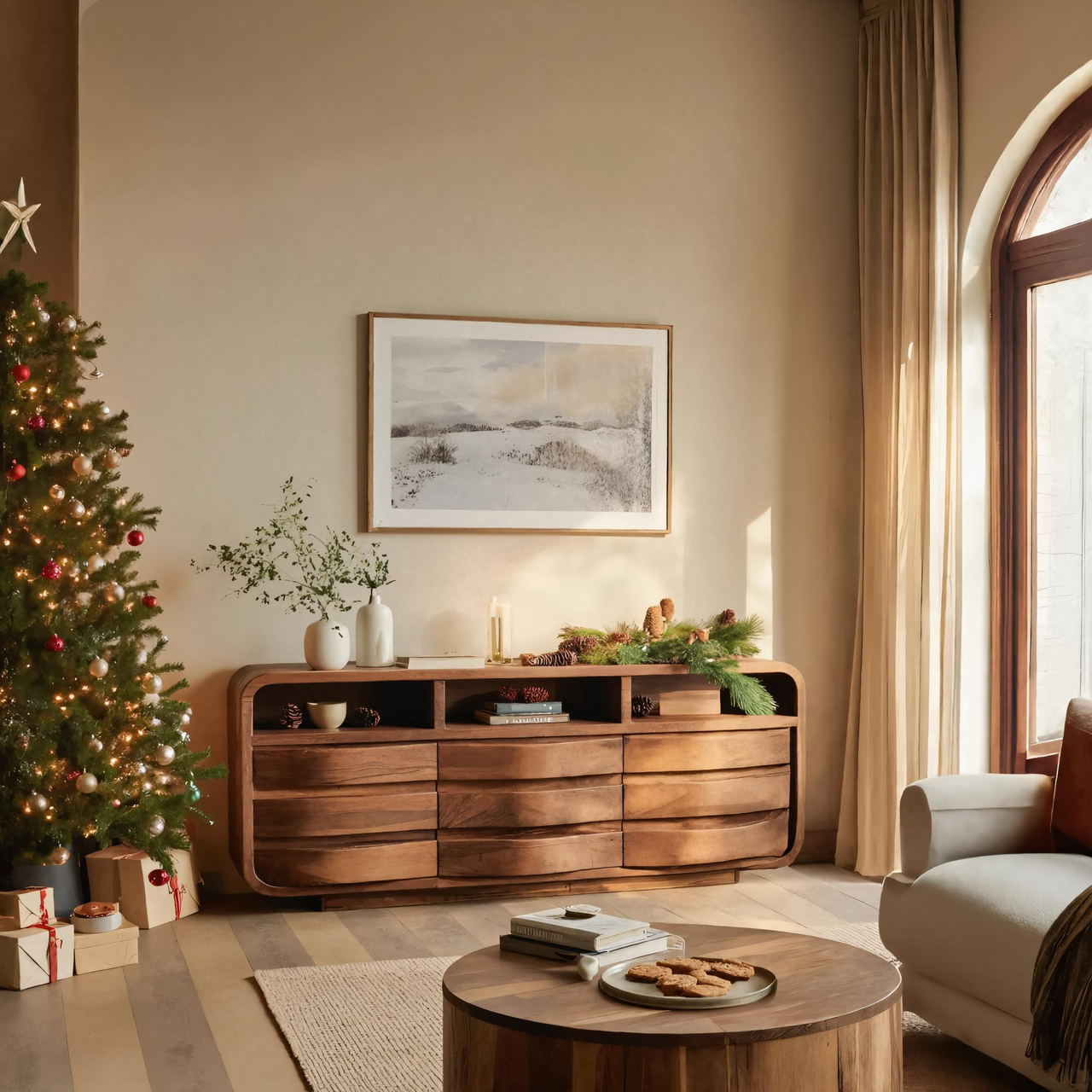 Modern Curved Sideboard For Living Room