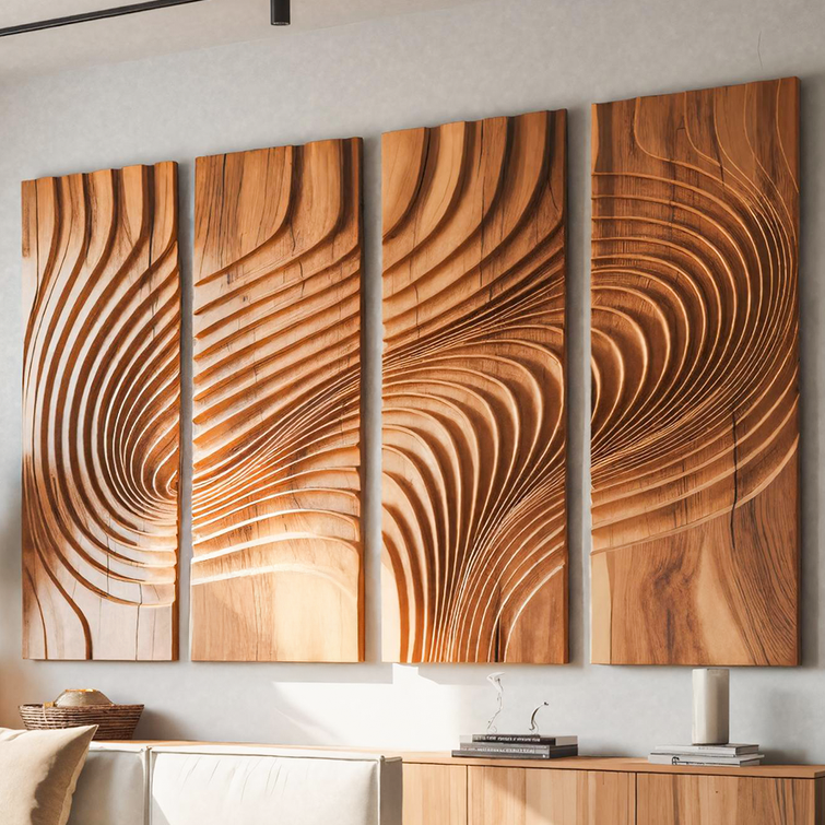 Large Carved Wood Wall Art Panel For Living Room Or Entryway Decor