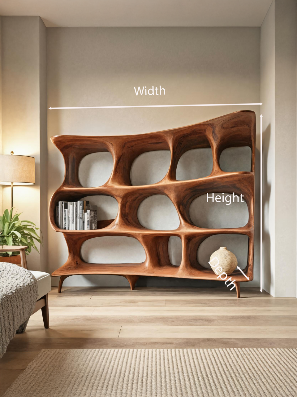 Organic Carved Bookshelf For Living Room Or Office Storage