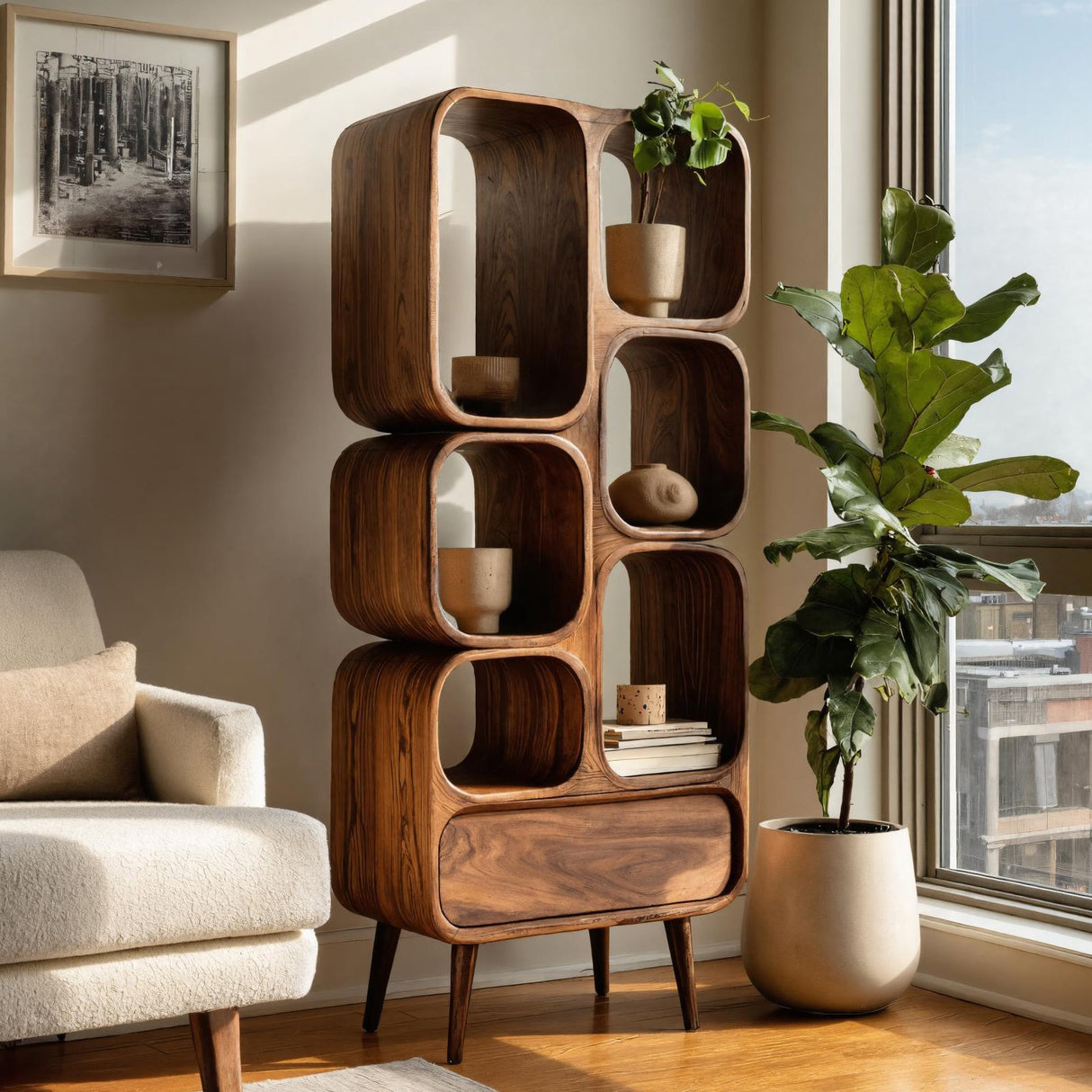 Minimalist Wooden Bookshelf For Contemporary Living Room