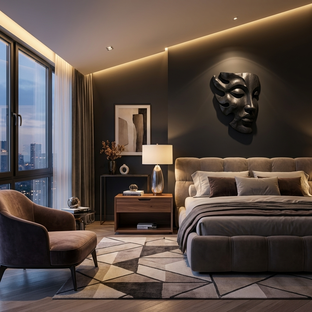 Handcrafted Wooden Face Wall Art With Sculptural Form For Interior