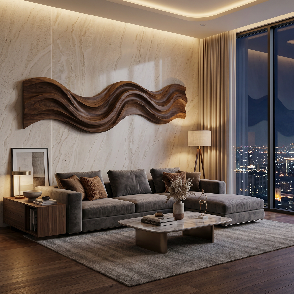 Modern Wooden Wall Art With Flowing Form For Living Space