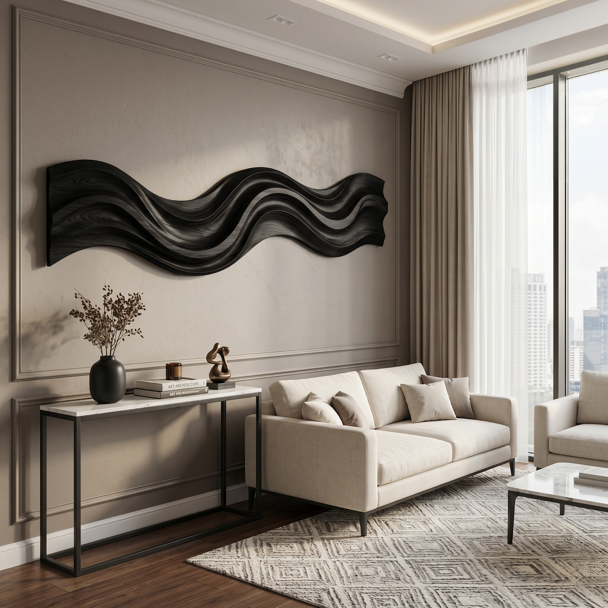 Modern Wooden Wall Art With Flowing Form For Living Space