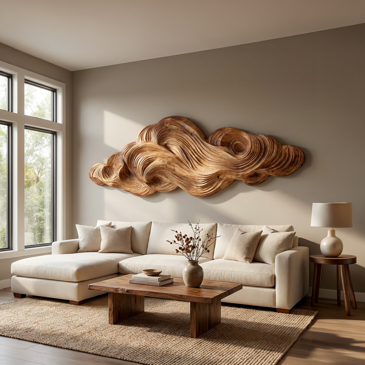 Minimalist Sculpture Cloud Wooden Wall Art For Apartment Living Room