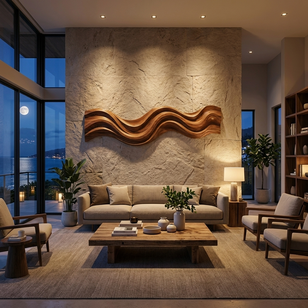 Modern Wooden Wall Art With Flowing Form For Living Space