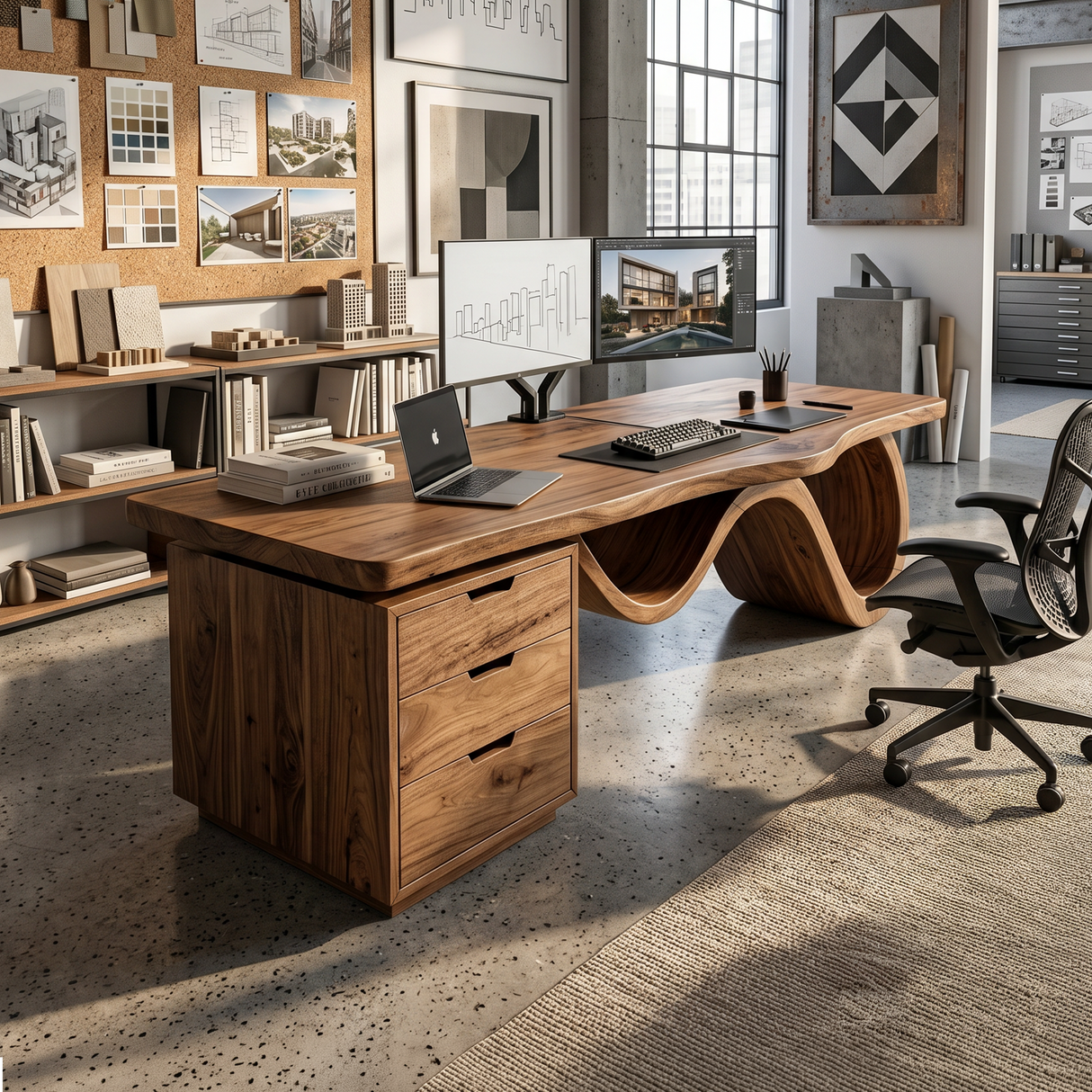Contemporary Wave Base Executive Desk Design Studio