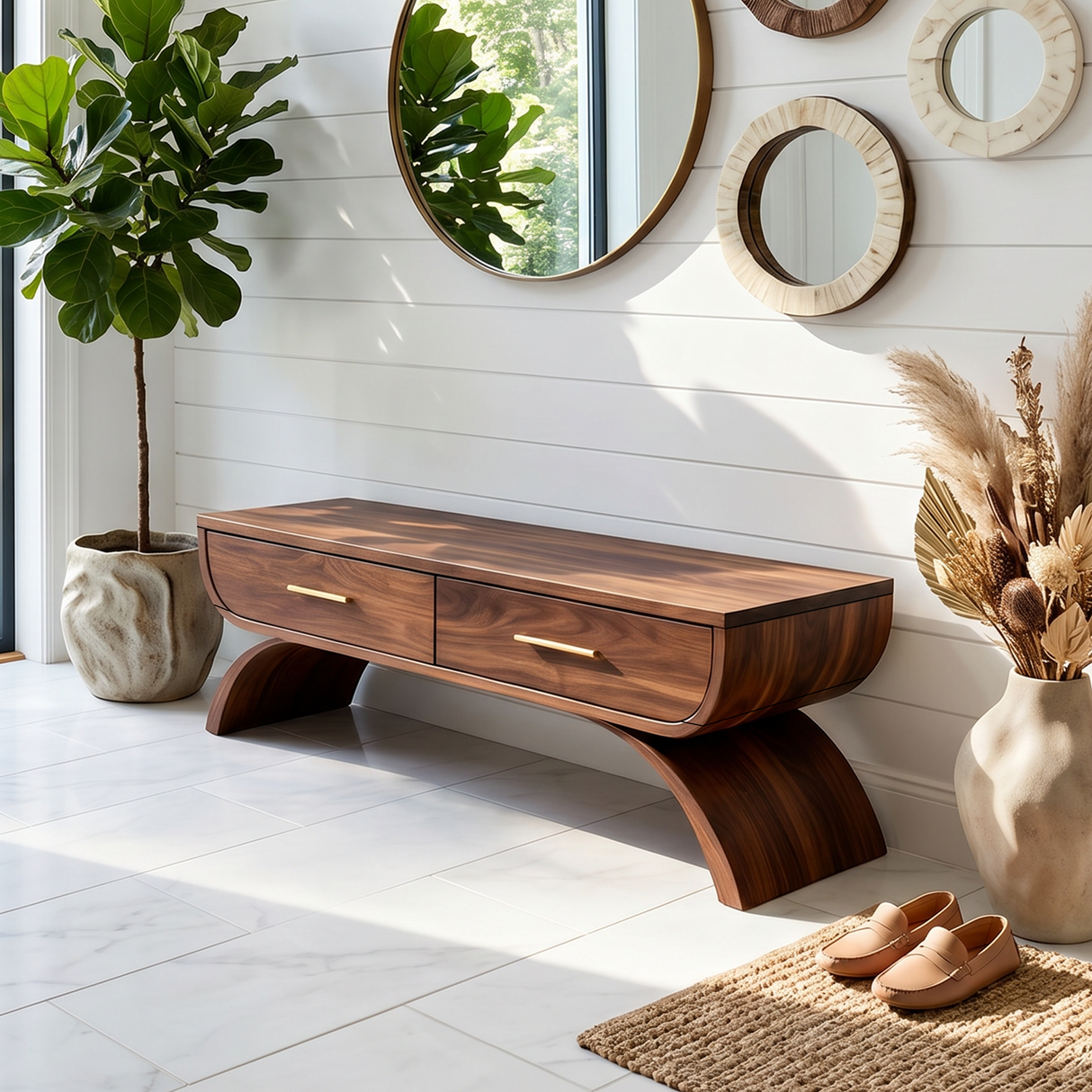 Contemporary Storage Bench With Drawer For Mudroom Interior Area
