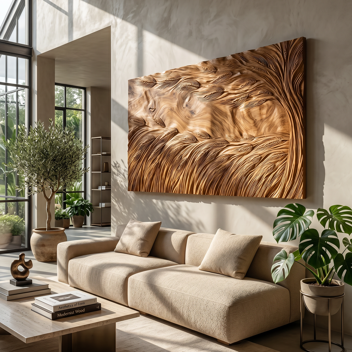 Sculptural Wall Art With Wave Texture For Living Room