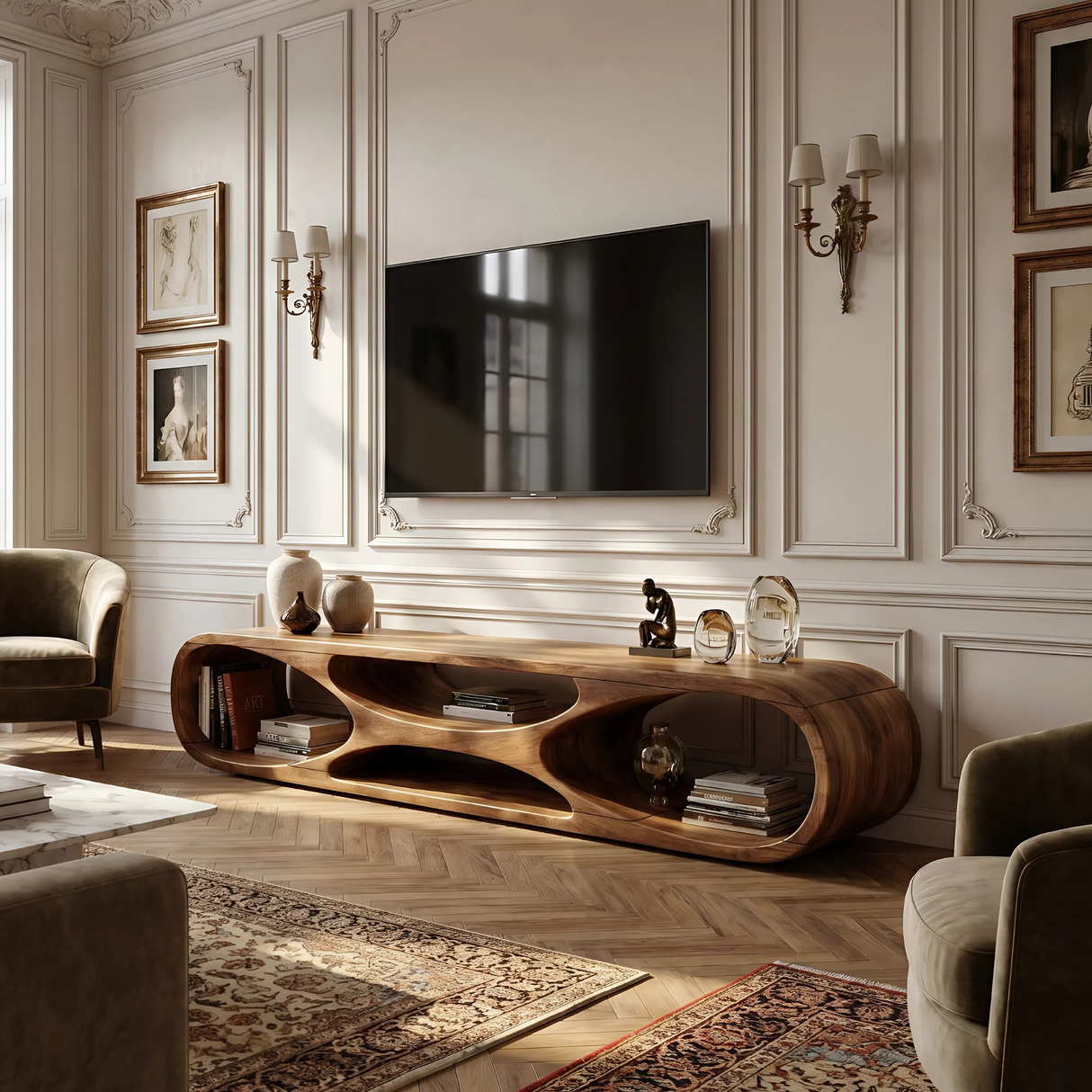 Scandinavian Rounded TV Stand For Media Space