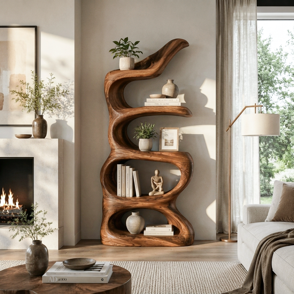 Organic Abstract Freeform Bookcase For Designer Living Room