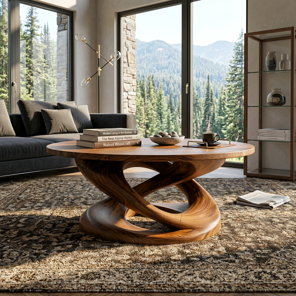 Round Coffee Table With Twisted Pedestal For Luxury Living Room