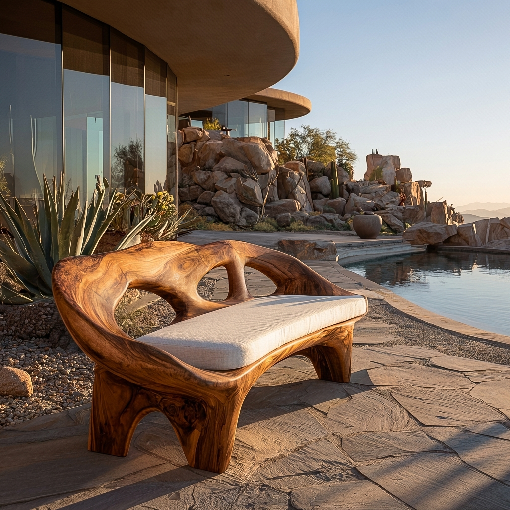Modern Curved Natural Wood Sofa For Living
