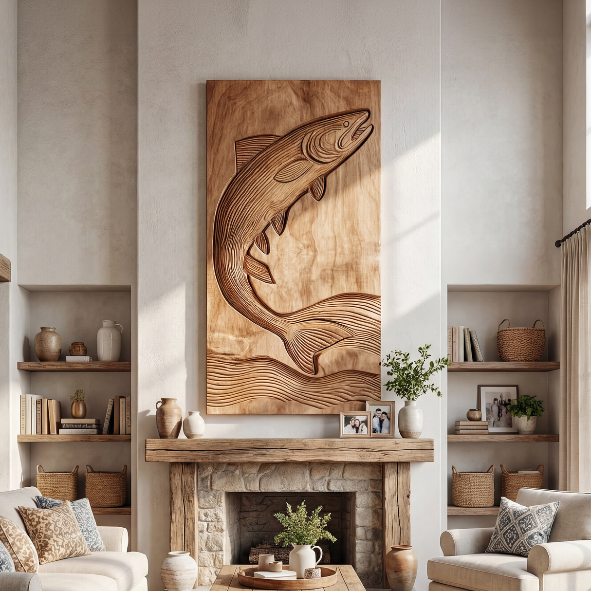Minimalist Fish Wood Wall Sculpture For Rustic Farmhouse Home Decor