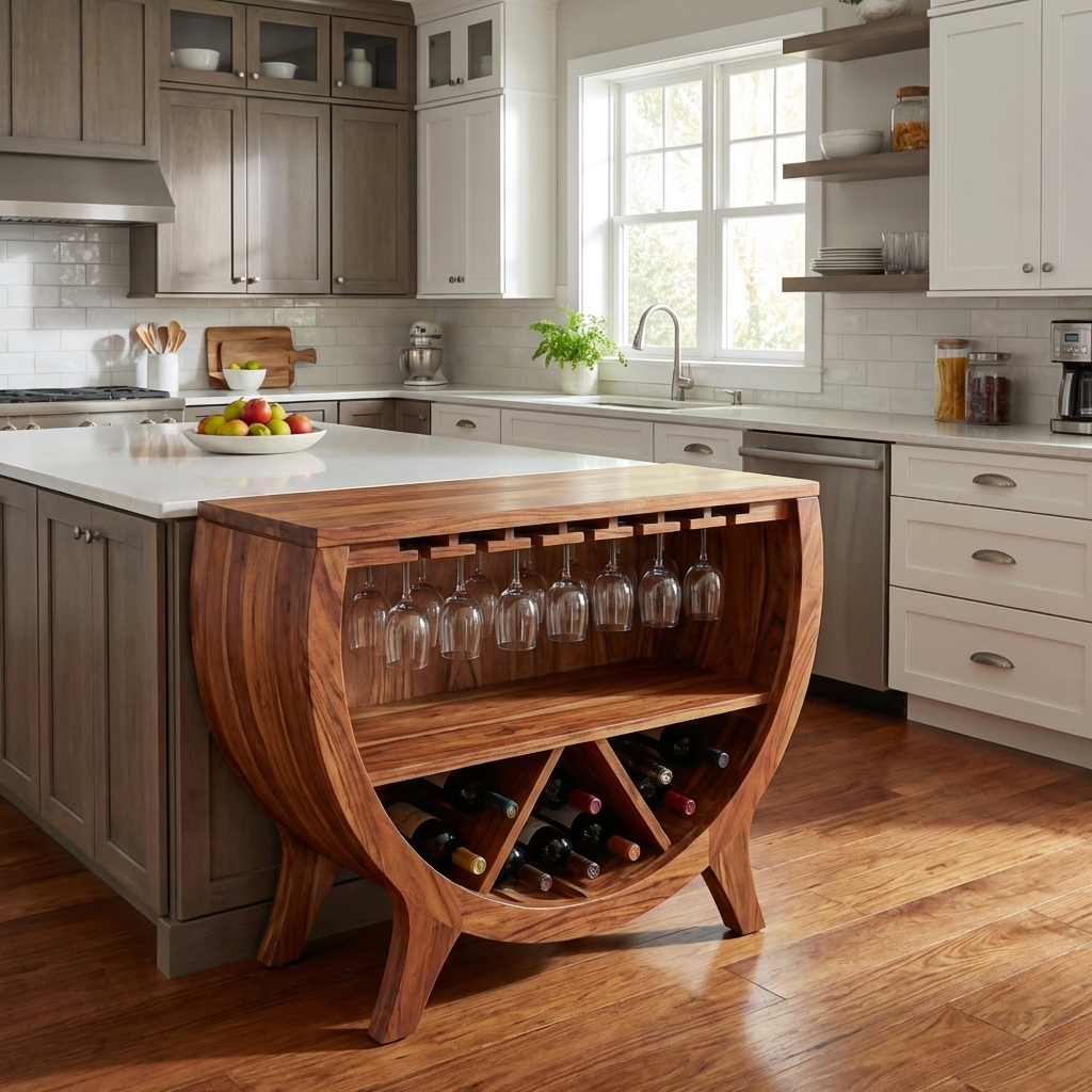 Wooden Wine Cabinet With Bottle Storage For Home Bar