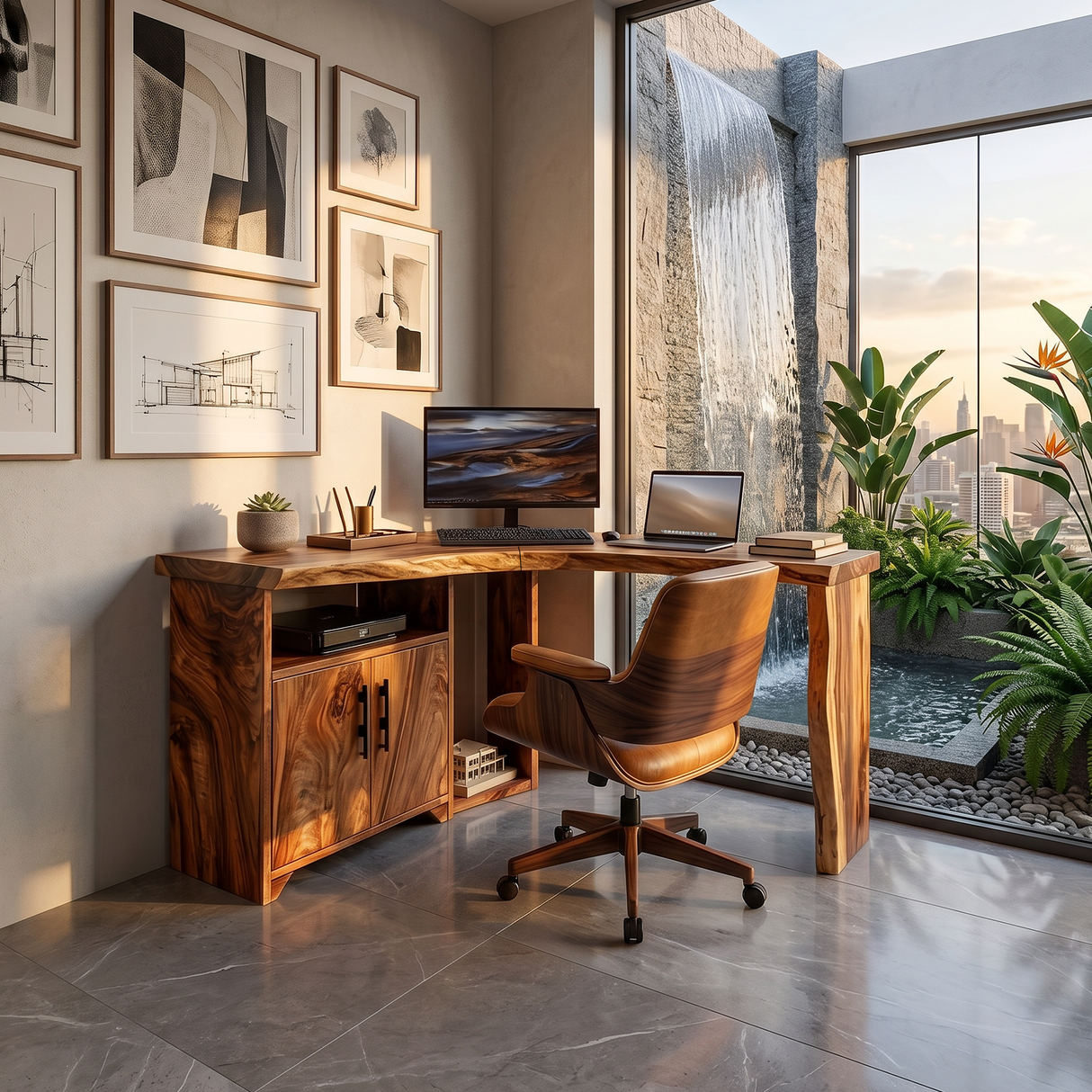 Modern Corner Desk With Cabinet Storage For Creative Home Office