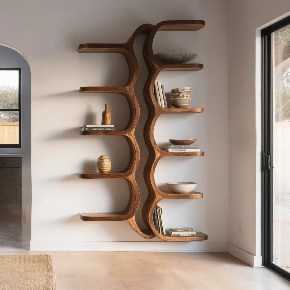 Organic Sculpture Wooden Wall Mounted Shelf For Living Room