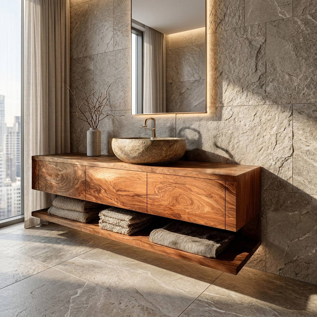 Mid Century Wooden Floating Bathroom Vanity For Bathroom