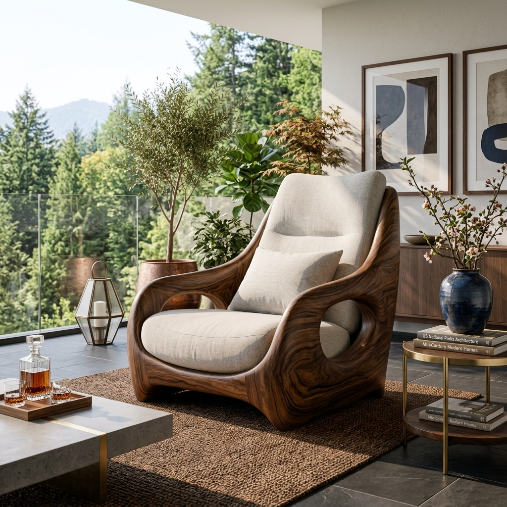 Organic Armchair Smooth Curved For Living Room
