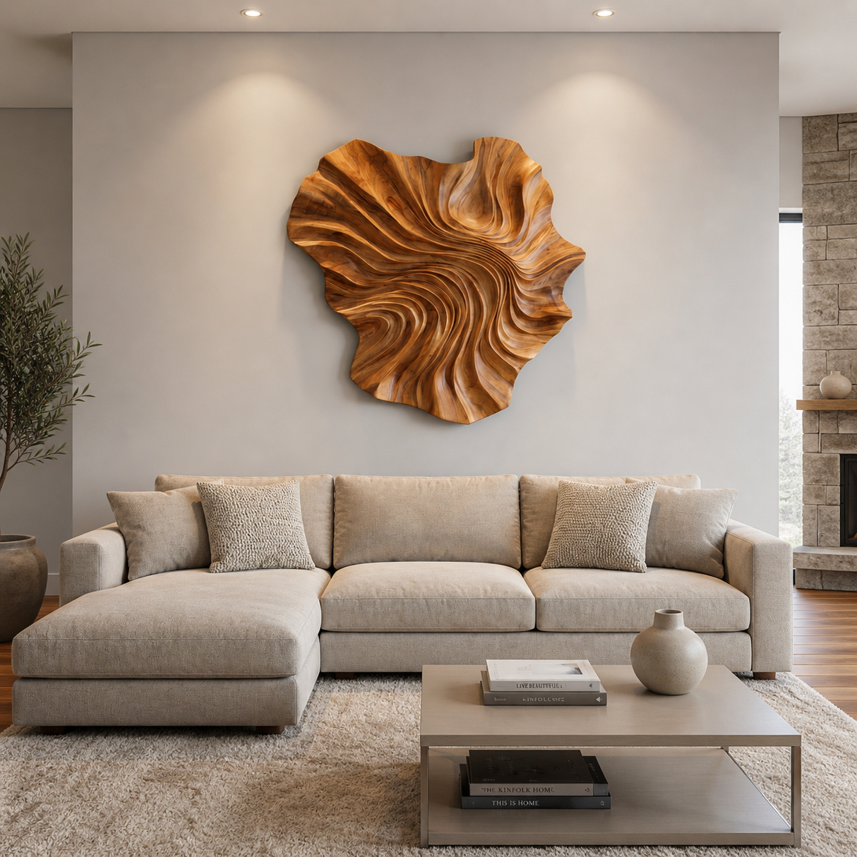 Modern Wooden Wave Wall Art For Statement Living Room Decor