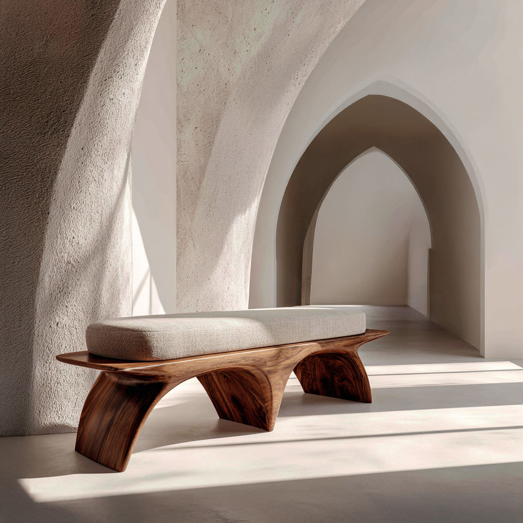 Modern Organic Wooden Sculptural Bench For Living Room