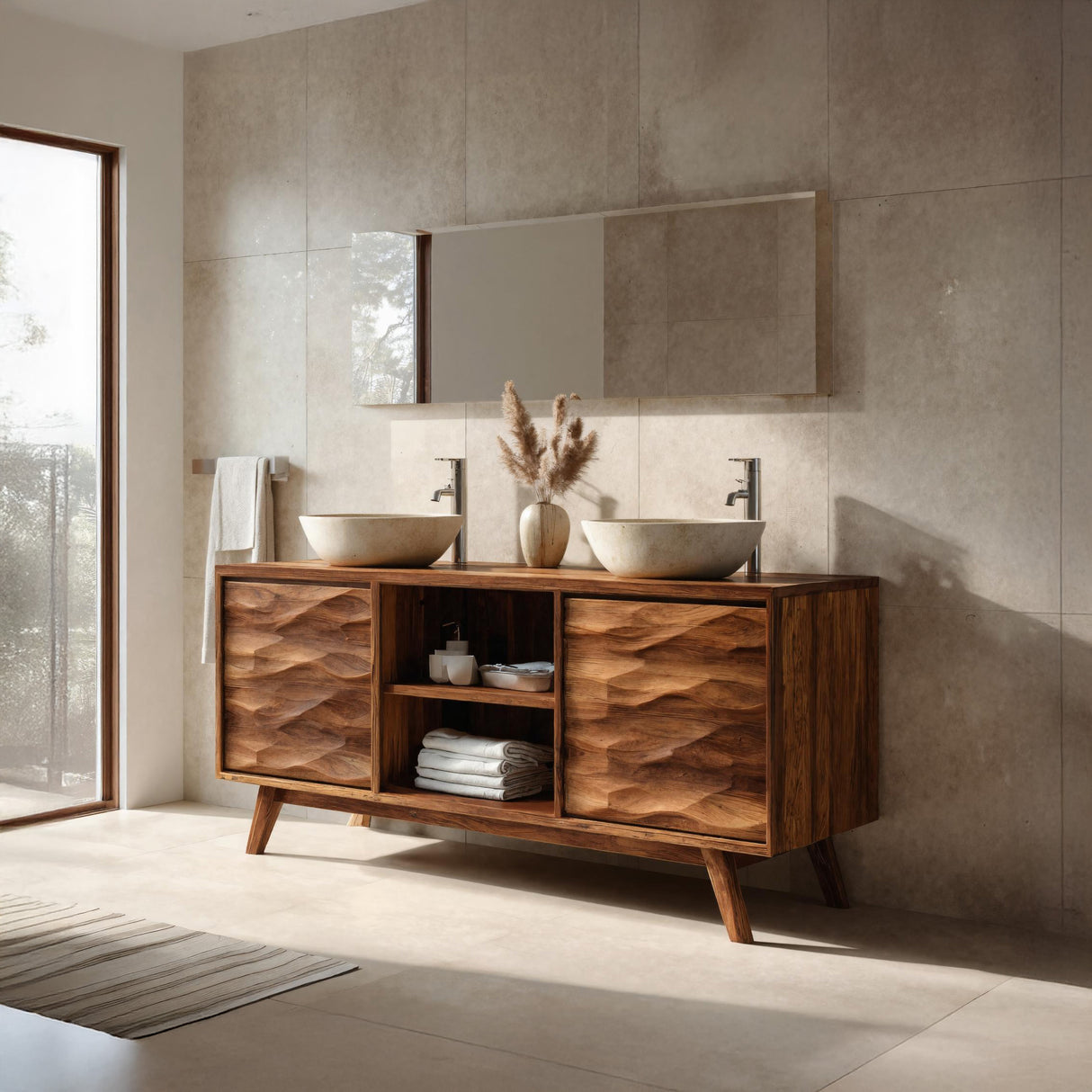 Handcrafted Bathroom Vanity Wave Doors Design For Bathroom